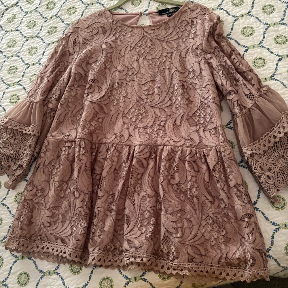 Suzanne Betro Pink Babydoll Blouse with Bell Sleeves